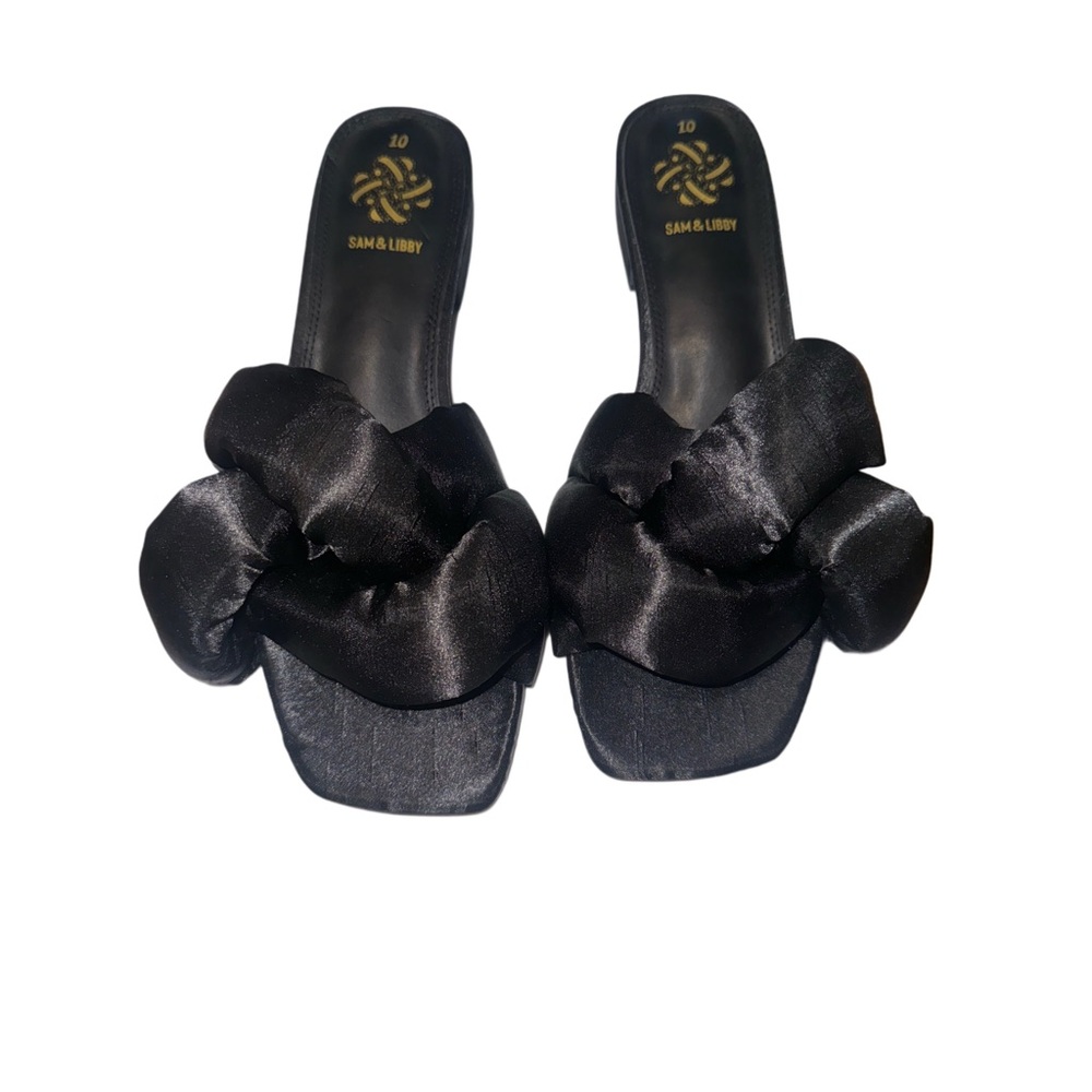 Sam & Libby Black Satin Ruffled Slide Mules Women's Size 10 - New - Picture 8 of 8